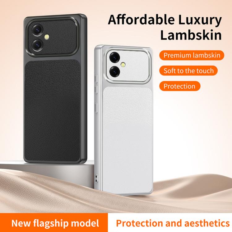 For Galaxy A06 5G WANLONFENG Lambskin Texture PC TPU Phone Case with 2pcs Screen Films