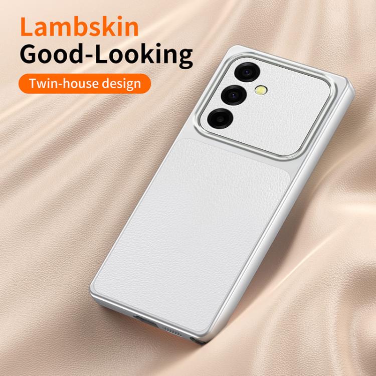 For Galaxy A56 5G WANLONFENG Lambskin Texture PC TPU Phone Case with 2pcs Screen Films