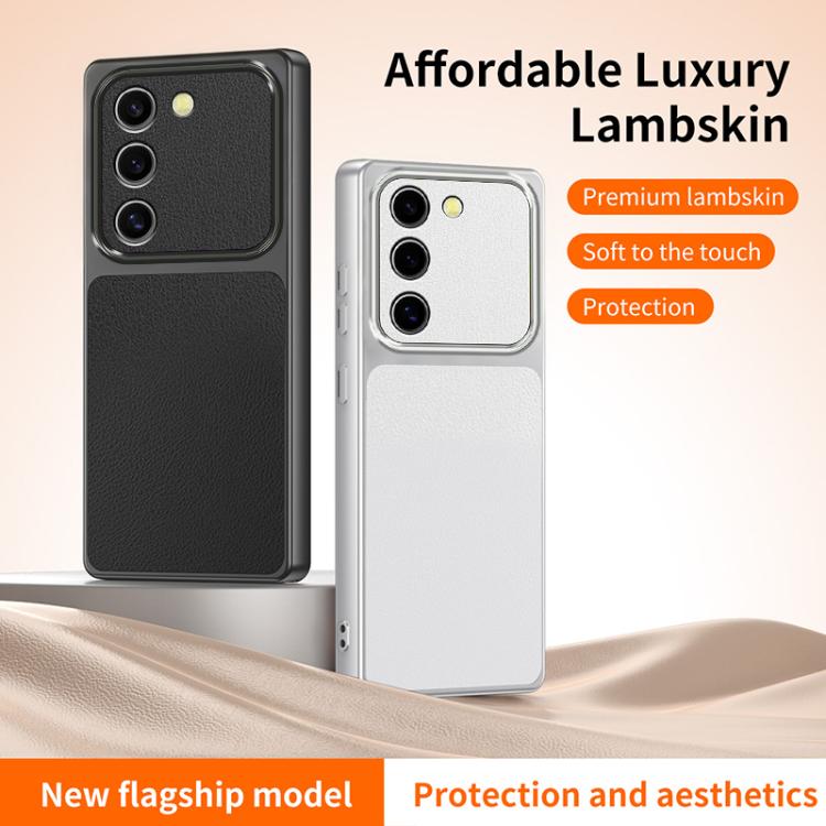 For Galaxy S23 5G WANLONFENG Lambskin Texture PC TPU Phone Case with 2pcs Screen Films
