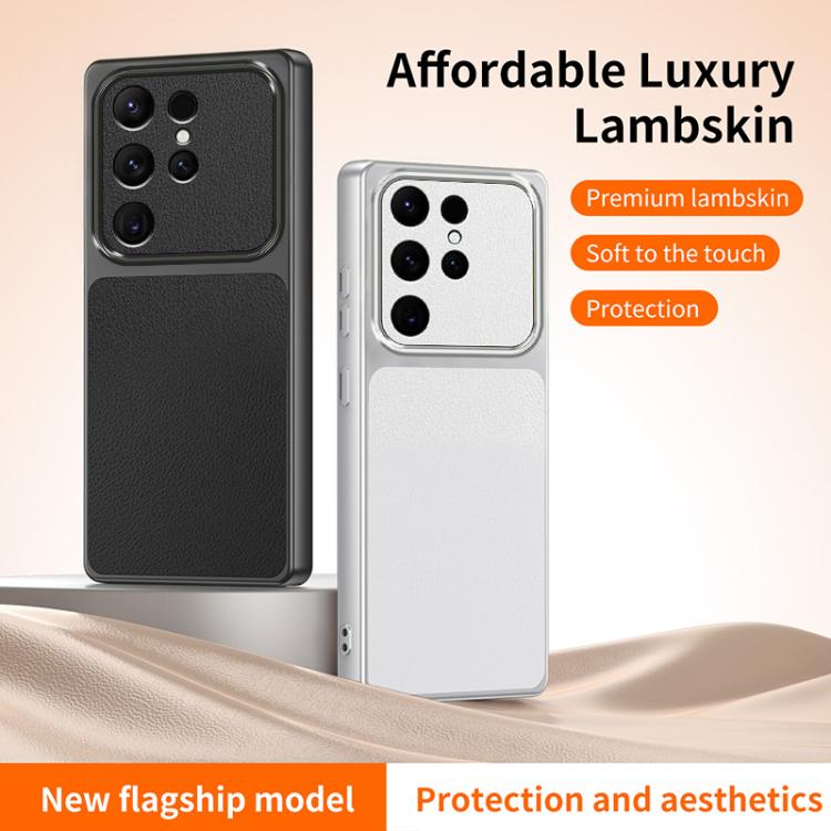 For Galaxy S23 Ultra 5G WANLONFENG Lambskin Texture PC TPU Phone Case with 2pcs Screen Films