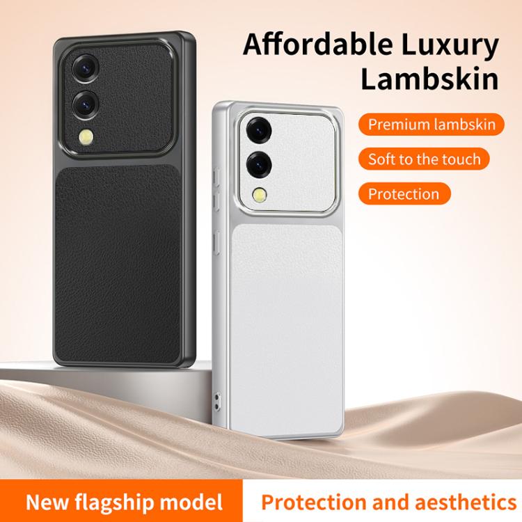 For Galaxy S25 Edge 5G WANLONFENG Lambskin Texture PC TPU Phone Case with 2pcs Screen Films