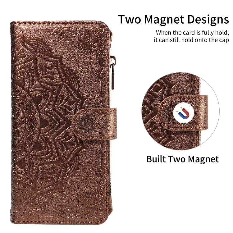 For vivo S19 Pro / V40 Mandala Embossed 9-Card Zipper RFID Vegan Leather Phone Case with Short Lanyard
