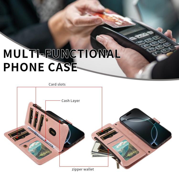 For vivo X100 Pro Mandala Embossed 9-Card Zipper RFID Vegan Leather Phone Case with Short Lanyard