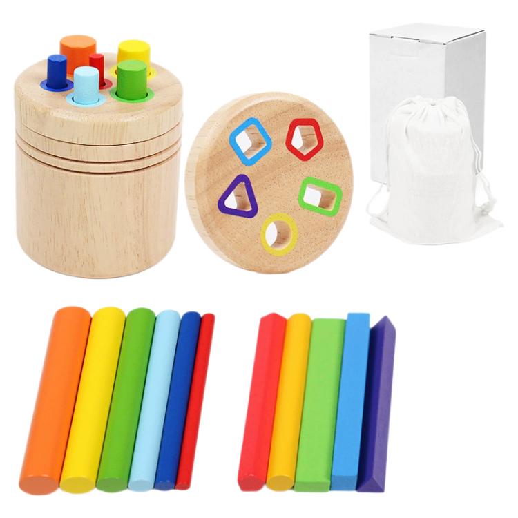 Baby Sensory Play Montessori Wooden Toys Color Shape Sorting Box, Type:Short 2-in-1