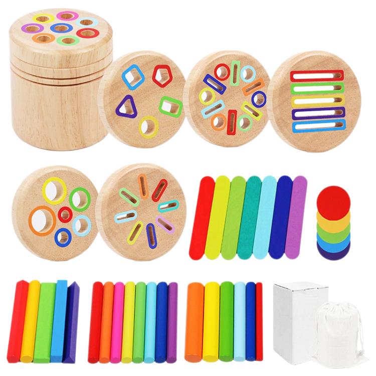Baby Sensory Play Montessori Wooden Toys Color Shape Sorting Box, Type:Short 6-in-1