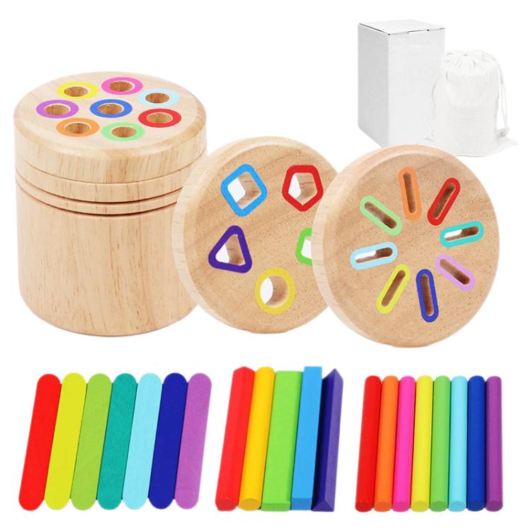 Baby Sensory Play Montessori Wooden Toys Color Shape Sorting Box, Type:Short 3-in-1