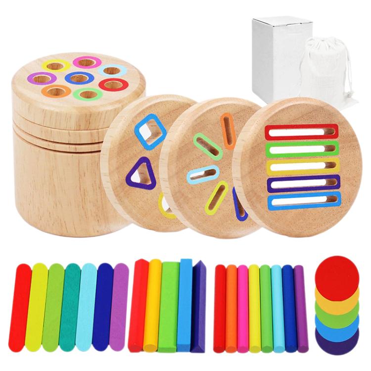 Baby Sensory Play Montessori Wooden Toys Color Shape Sorting Box, Type:Short 4-in-1