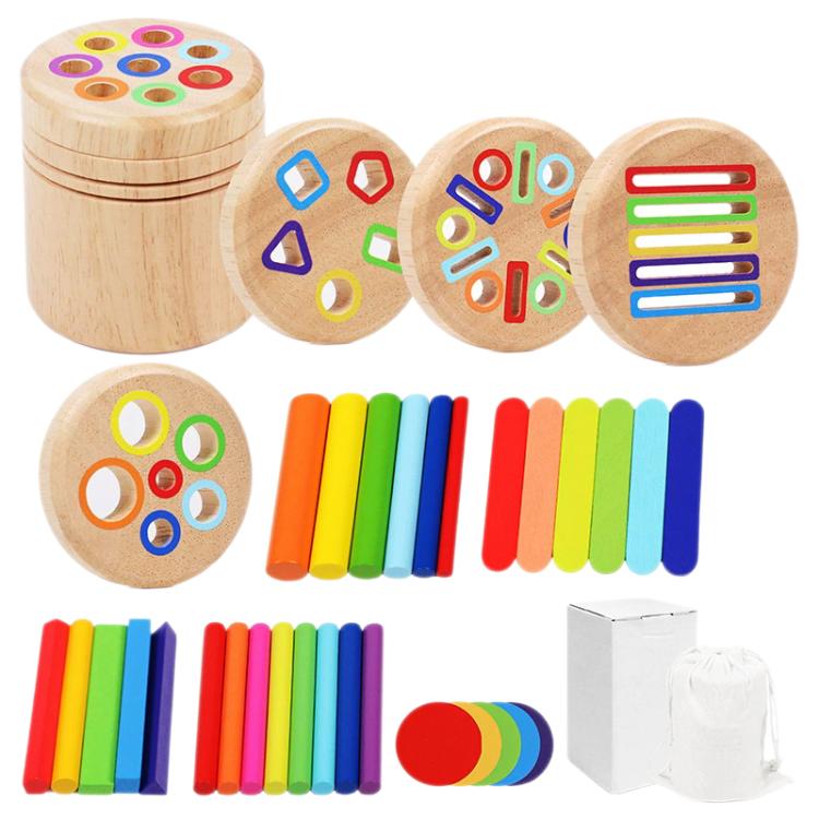 Baby Sensory Play Montessori Wooden Toys Color Shape Sorting Box, Type:Short 5-in-1