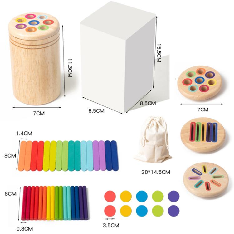 Baby Sensory Play Montessori Wooden Toys Color Shape Sorting Box, Type:3-in-1 Color Sorting Rubber Wood