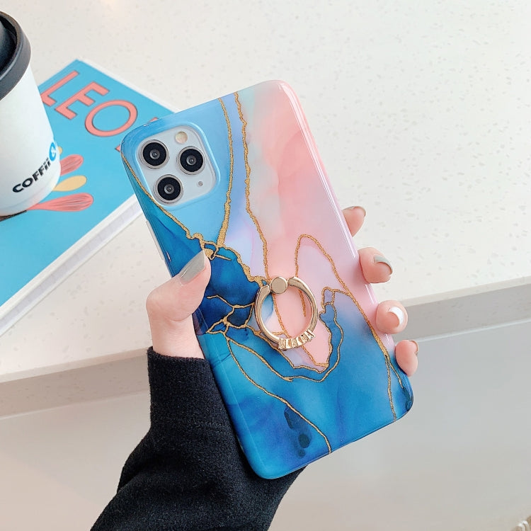 For iPhone 12 / 12 Pro Irregular Marble Pattern Shockproof Protective Case with Ring Holder