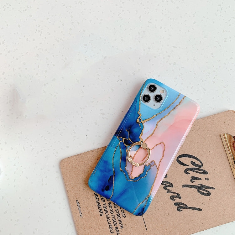 For iPhone 12 / 12 Pro Irregular Marble Pattern Shockproof Protective Case with Ring Holder