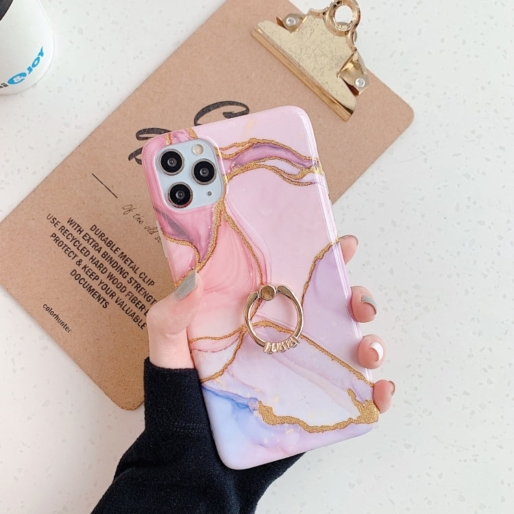 For iPhone 12 / 12 Pro Irregular Marble Pattern Shockproof Protective Case with Ring Holder