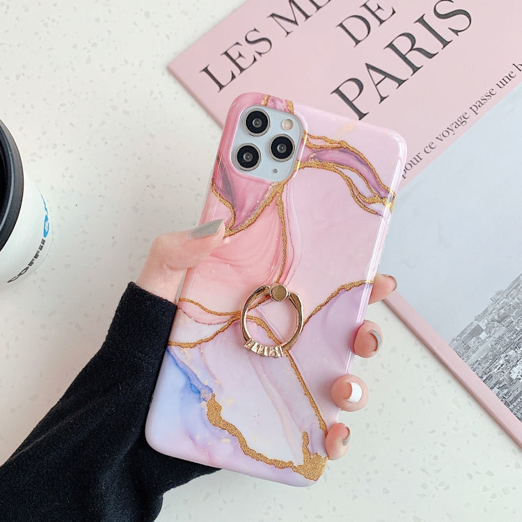 For iPhone 12 / 12 Pro Irregular Marble Pattern Shockproof Protective Case with Ring Holder