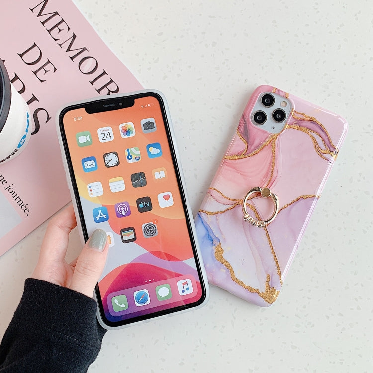 For iPhone 12 / 12 Pro Irregular Marble Pattern Shockproof Protective Case with Ring Holder