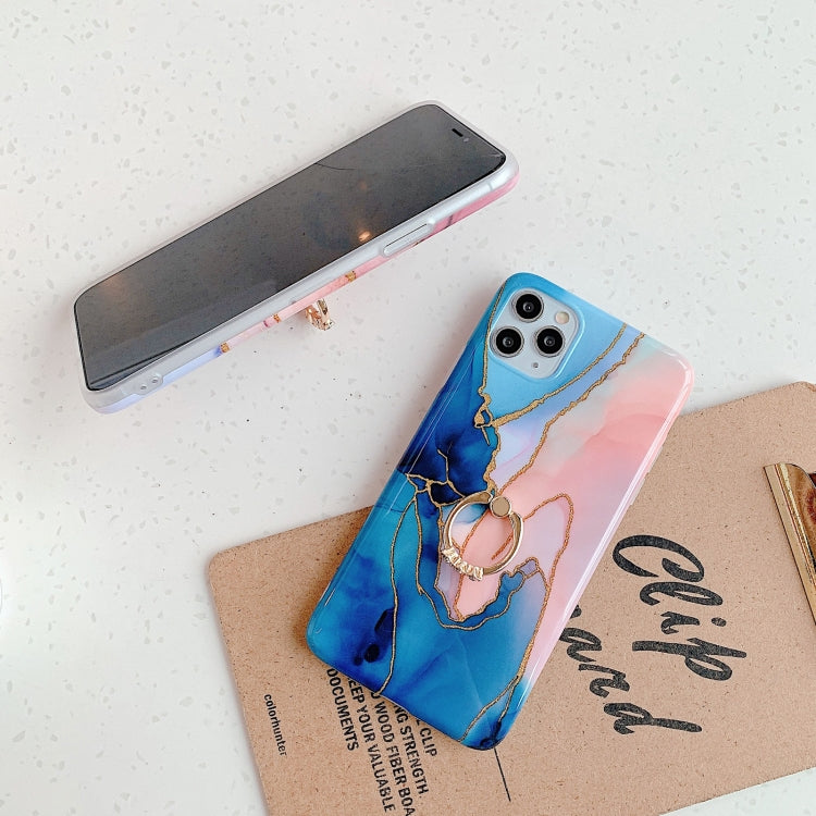 For iPhone 12 / 12 Pro Irregular Marble Pattern Shockproof Protective Case with Ring Holder