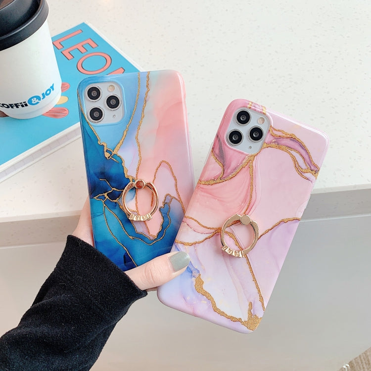 For iPhone 12 / 12 Pro Irregular Marble Pattern Shockproof Protective Case with Ring Holder