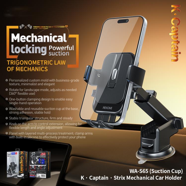 WK WA-S65 K-Captain Strix Suction Cup Mechanical Car Holder - Black