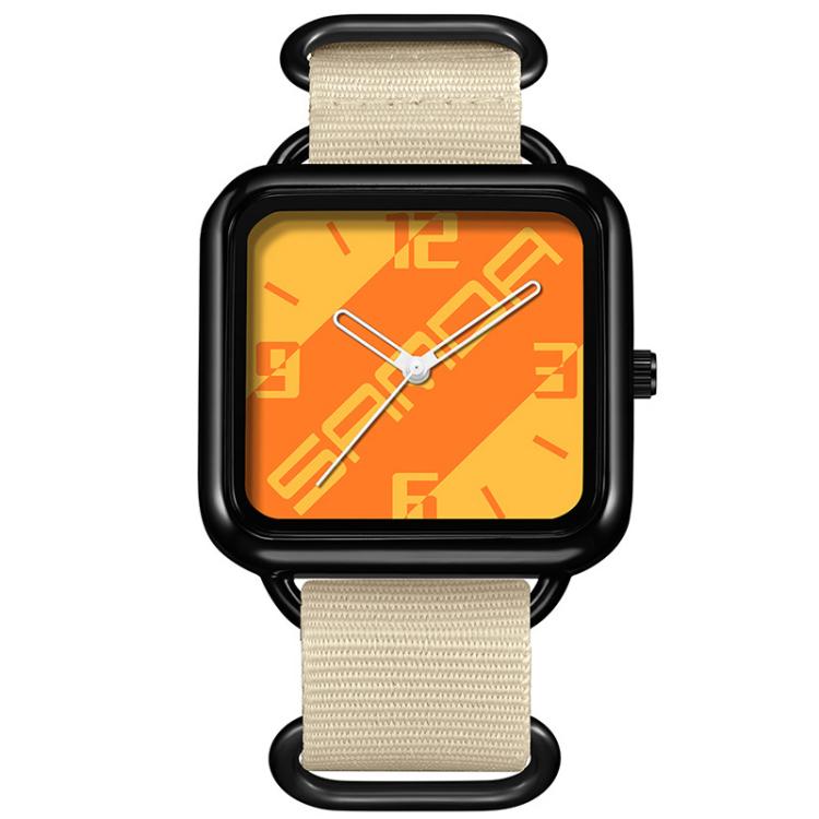 SANDA 3261 Colorful Casual 5ATM Water-Resistant Student Quartz Watch, Watchband:Nylon Beige