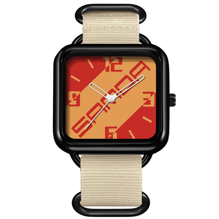 SANDA 3261 Colorful Casual 5ATM Water-Resistant Student Quartz Watch, Watchband:Nylon Beige