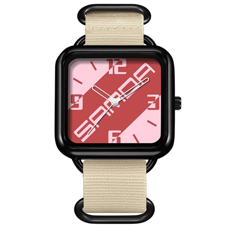 SANDA 3261 Colorful Casual 5ATM Water-Resistant Student Quartz Watch, Watchband:Nylon Beige