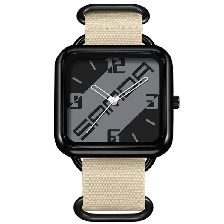 SANDA 3261 Colorful Casual 5ATM Water-Resistant Student Quartz Watch, Watchband:Nylon Beige