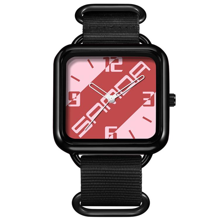 SANDA 3261 Colorful Casual 5ATM Water-Resistant Student Quartz Watch, Watchband:Nylon Black