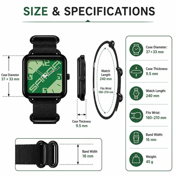 SANDA 3261 Colorful Casual 5ATM Water-Resistant Student Quartz Watch, Watchband:Nylon Green