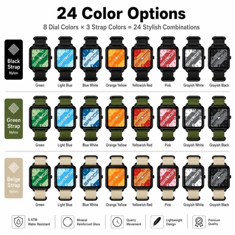 SANDA 3261 Colorful Casual 5ATM Water-Resistant Student Quartz Watch, Watchband:Nylon Black
