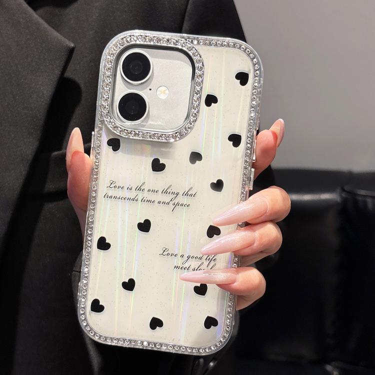 For iPhone 17 Double-sided Diamond Aurora Black Hearts TPU + PC Phone Case - White