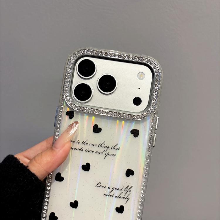 For iPhone 17 Double-sided Diamond Aurora Black Hearts TPU + PC Phone Case - White