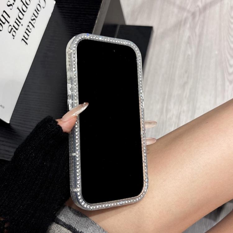 For iPhone 16 Double-sided Diamond Aurora Black Hearts TPU + PC Phone Case - White