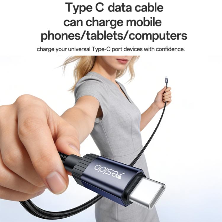 Yesido CA204 PD60W USB-C / Type-C to USB-C / Type-C Braided Data Cable, Length:1m - Gun Grey