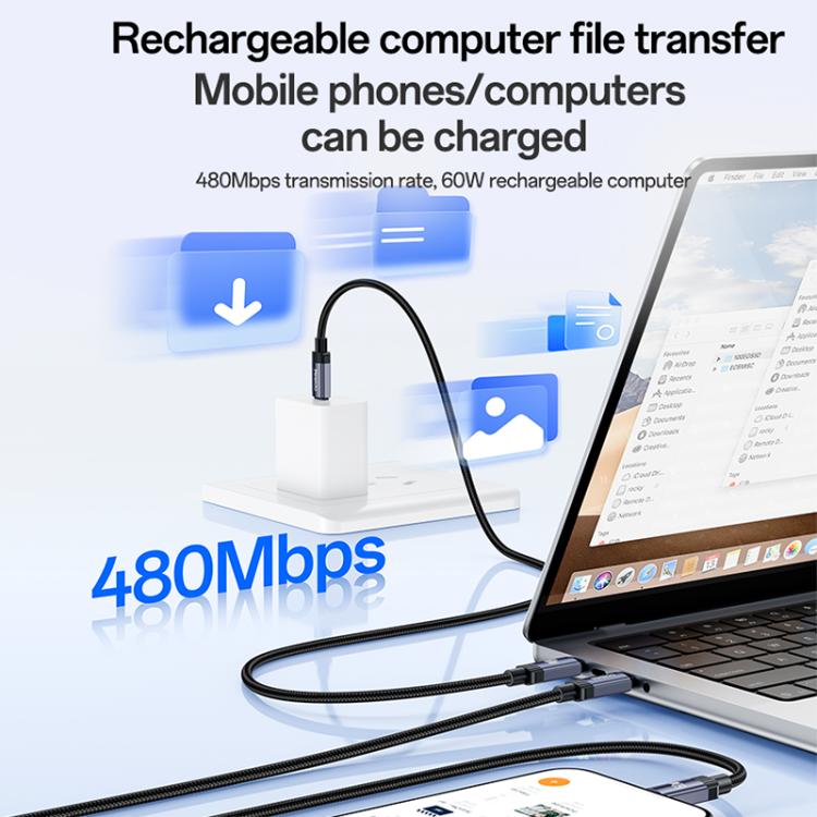 Yesido CA204 PD60W USB-C / Type-C to USB-C / Type-C Braided Data Cable, Length:1m - Gun Grey