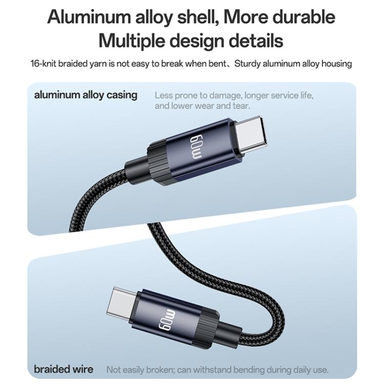 Yesido CA204 PD60W USB-C / Type-C to USB-C / Type-C Braided Data Cable, Length:1m - Gun Grey