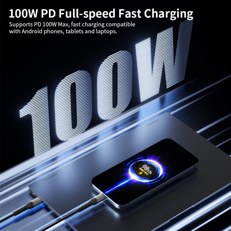 DOONJIEY USB3.2 PD 100W USB-C / Type-C to USB-C / Type-C Full-function Phone Holder Cable，Length：2m - Black and Grey Mesh