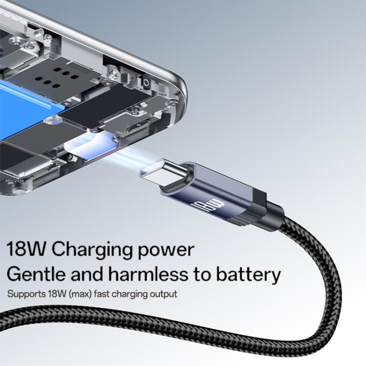 Yesido CA204C 18W USB to USB-C / Type-C Braided Data Cable, Length:1m - Gun Grey