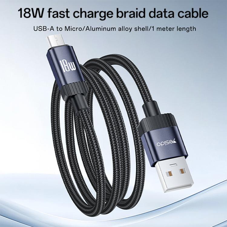 Yesido CA204M 18W USB to Micro USB Braided Data Cable, Length:1m - Gun Grey