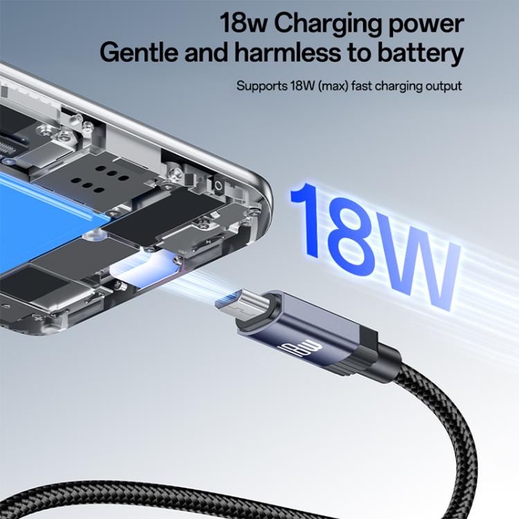 Yesido CA204M 18W USB to Micro USB Braided Data Cable, Length:1m - Gun Grey