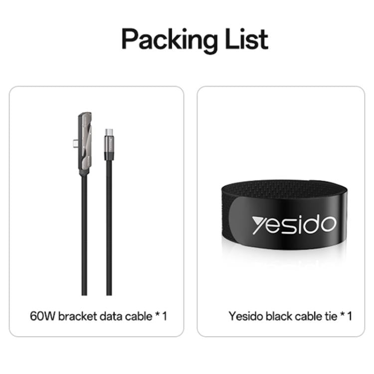 Yesido CA207 60W Type-C to Type-C Elbow Fast Charging Data Cable with Phone Holder, Length:1.2m - Gun Black