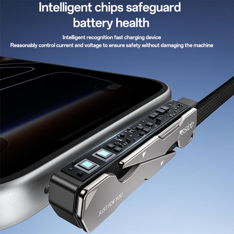 Yesido CA207 60W Type-C to Type-C Elbow Fast Charging Data Cable with Phone Holder, Length:1.2m - Gun Black