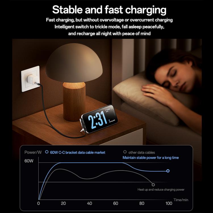 Yesido CA207 60W Type-C to Type-C Elbow Fast Charging Data Cable with Phone Holder, Length:1.2m - Gun Black