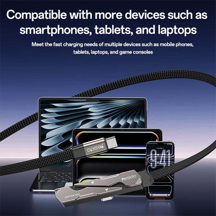 Yesido CA207 60W Type-C to Type-C Elbow Fast Charging Data Cable with Phone Holder, Length:1.2m - Gun Black