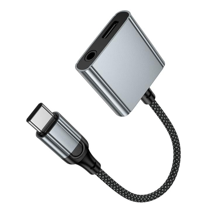 hoco UPA34 USB-C / Type-C to USB-C / Type-C + 3.5mm Digital Audio Converter - Metal Grey
