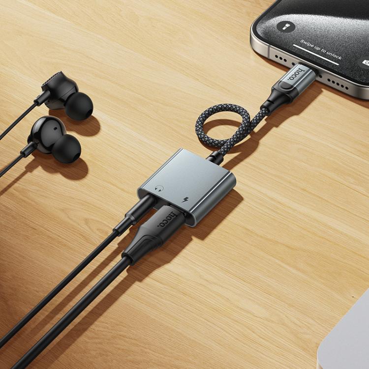 hoco UPA34 USB-C / Type-C to USB-C / Type-C + 3.5mm Digital Audio Converter - Metal Grey