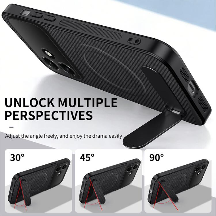 For OPPO A6c 4G WANLONFENG Kickstand Carbon Fiber Texture Magnetic Phone Case