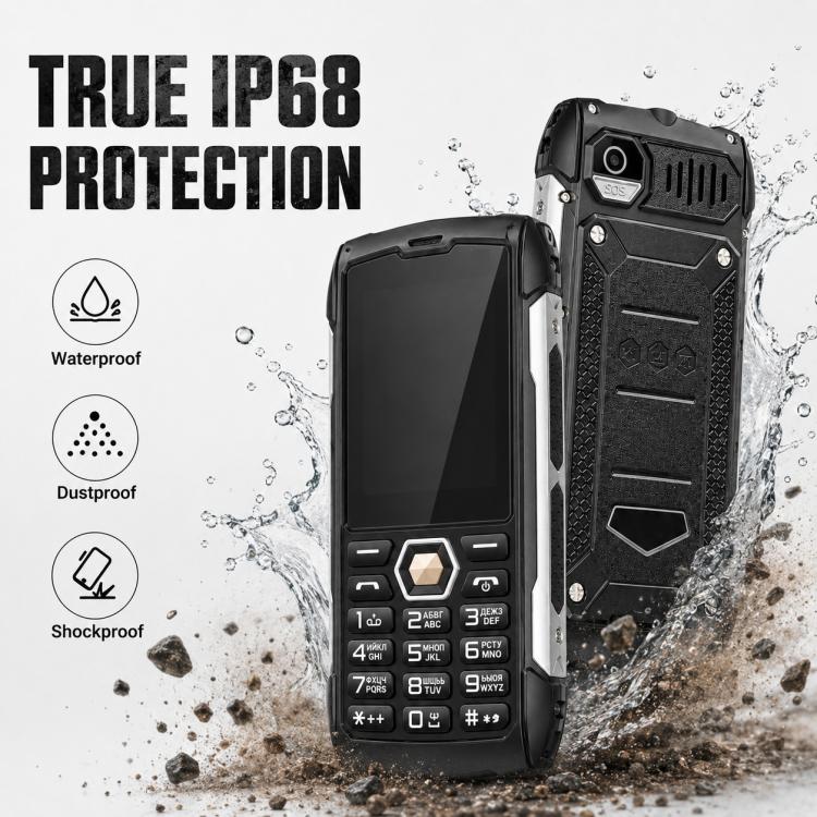 HP288 IP68 Rugged Phone, 2.8 inch, 4000mAh Battery, Network: 2G, BT, FM, SOS, Torch, Russian Keyboard, Plug:US Plug - Black