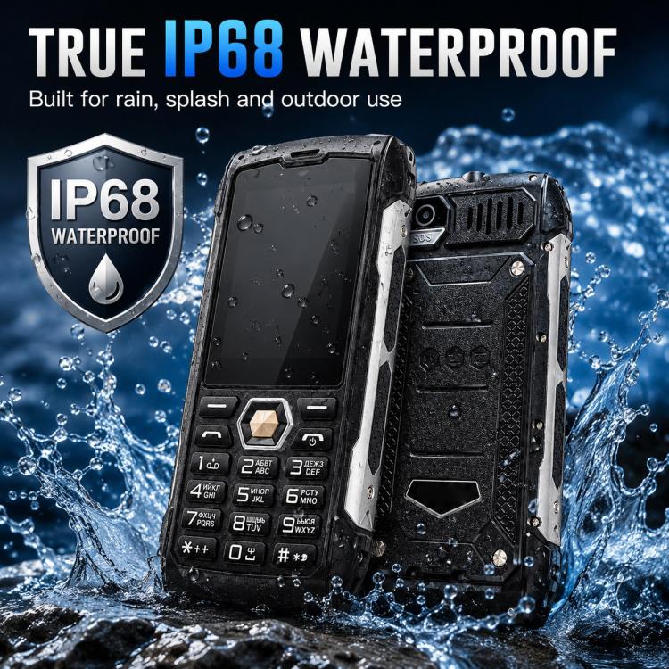 HP288 IP68 Rugged Phone, 2.8 inch, 4000mAh Battery, Network: 2G, BT, FM, SOS, Torch, Russian Keyboard, Plug:AU Plug - Black