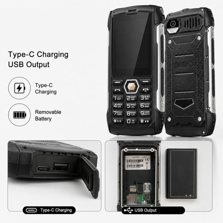 HP288 IP68 Rugged Phone, 2.8 inch, 4000mAh Battery, Network: 2G, BT, FM, SOS, Torch, Russian Keyboard, Plug:AU Plug - Black