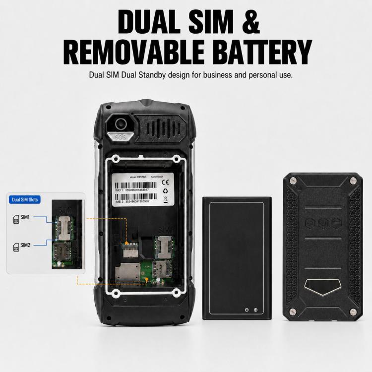 HP288 IP68 Rugged Phone, 2.8 inch, 4000mAh Battery, Network: 2G, BT, FM, SOS, Torch, Russian Keyboard, Plug:AU Plug - Black