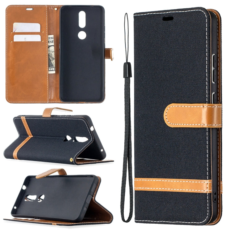 For Nokia 2.4 Color Matching Denim Texture Leather Case with Holder & Card Slots & Wallet & Lanyard